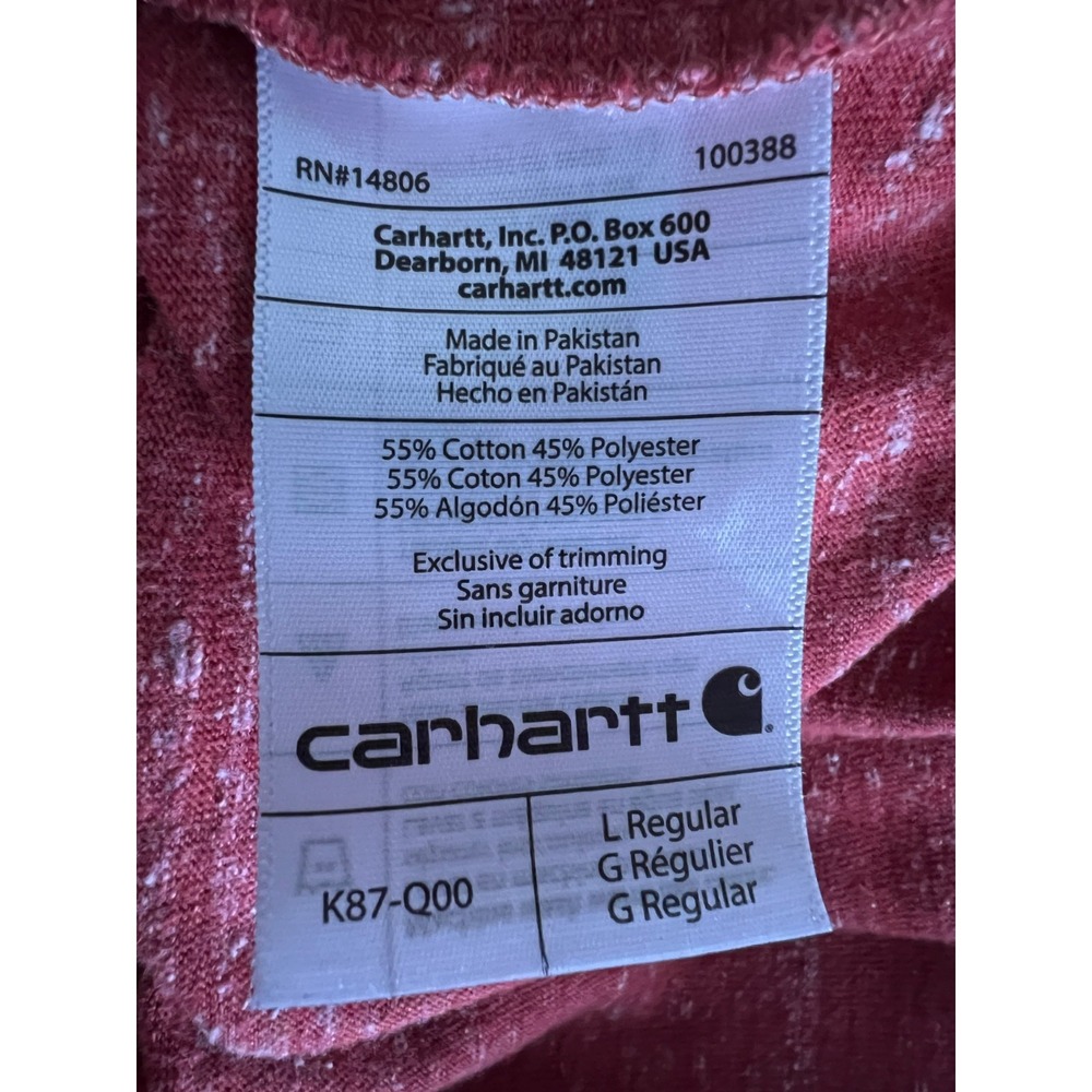 Carhartt Large K87 Mens Original Fit Pocket Red Heather Short Sleeve T Shirt - Picture 5 of 10